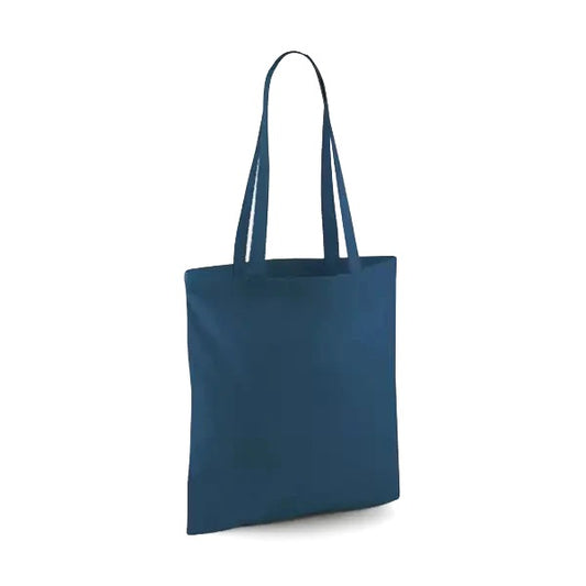 Petrol blue classic cotton tote bag with long handles and custom logo print, 140 g/m², 38 × 42 cm