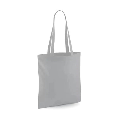 Pure grey classic cotton tote bag with long handles and custom logo print, 140 g/m², 38 × 42 cm