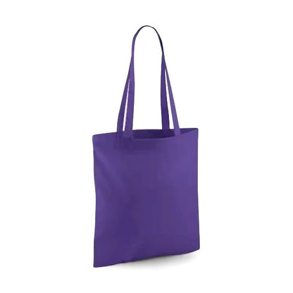 Purple classic cotton tote bag with long handles and custom logo print, 140 g/m², 38 × 42 cm