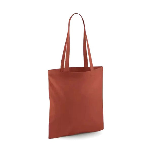 Rust orange classic cotton tote bag with long handles and custom logo print, 140 g/m², 38 × 42 cm