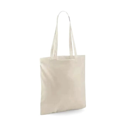 Sand beige classic cotton tote bag with long handles and custom logo print, 140 g/m², 38 × 42 cm