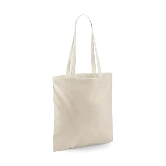 Sand beige classic cotton tote bag with long handles and custom logo print, 140 g/m², 38 × 42 cm