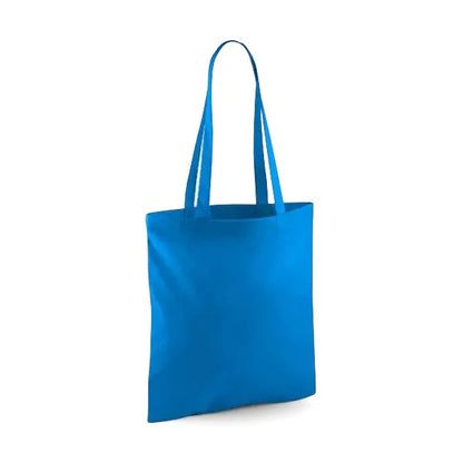 Sapphire blue classic cotton tote bag with long handles and custom logo print, 140 g/m², 38 × 42 cm