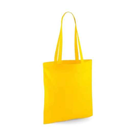Sunflower yellow classic cotton tote bag with long handles and custom logo print, 140 g/m², 38 × 42 cm
