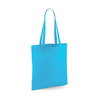 Surf blue classic cotton tote bag with long handles and custom logo print, 140 g/m², 38 × 42 cm