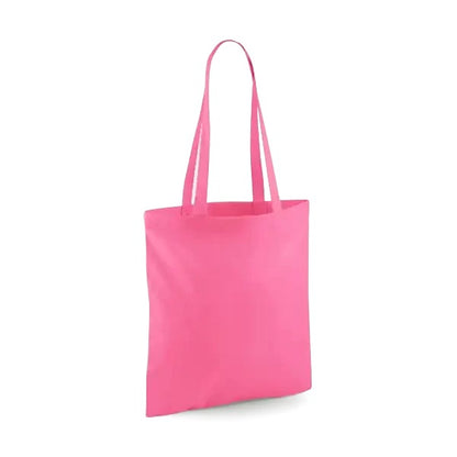 True pink classic cotton tote bag with long handles and custom logo print, 140 g/m², 38 × 42 cm
