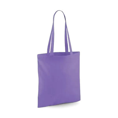 Violet purple classic cotton tote bag with long handles and custom logo print, 140 g/m², 38 × 42 cm