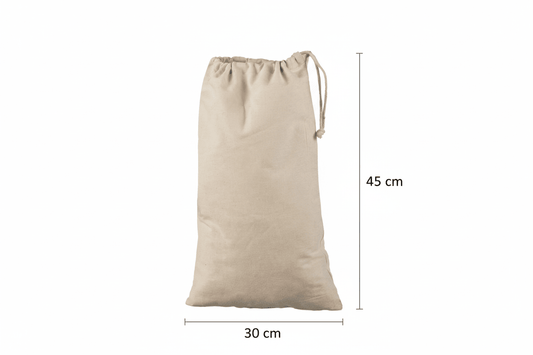 Bomuldspose med snørelukning og tryk på én side (140 g/m²) – L (30 x 45 cm) med eget tryk
