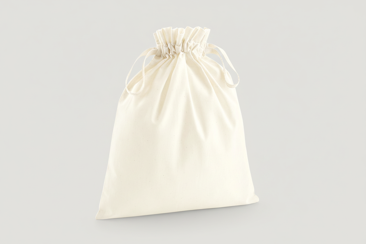 Natural Organic Cotton Drawstring Pouch with Custom Print (M, 115 g/m², 25 × 32 cm)