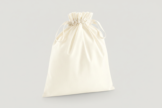 Natural Organic Cotton Drawstring Pouch with Custom Print (M, 115 g/m², 25 × 32 cm)