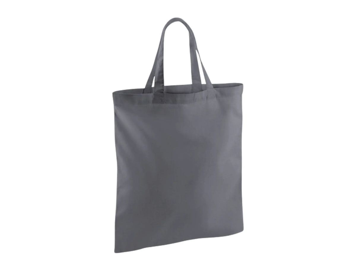 Bolsa de tela gris oscuro con asas cortas y estampado personalizado (140 g/m², 38×42 cm) – imagen 1