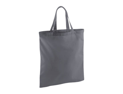 Dark Grey Cotton Tote Bag with Short Handles and Logo Print (140 g/m², 38×42 cm)