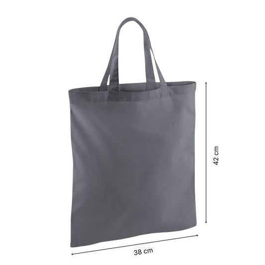 Gray Cotton Tote Bag with Short Handles and Logo Print 140 g/m² 38x42 cm