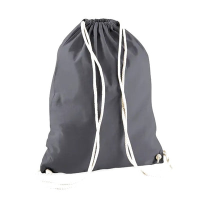 Graphite dark grey drawstring cotton gymsac with custom logo print, 140 g/m²