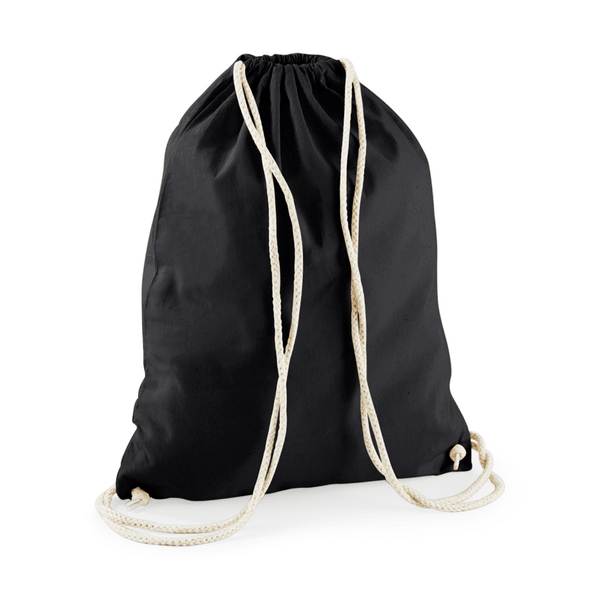 Drawstring Cotton Gymsac with Custom Print - Black