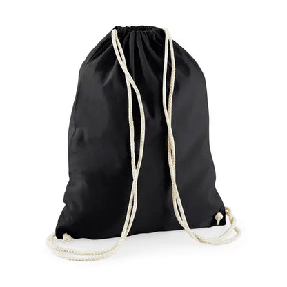 Mochila saco de algodón con cordón y estampado personalizado en negro – imagen 1