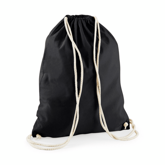 Drawstring Cotton Gymsac with Custom Print - Black