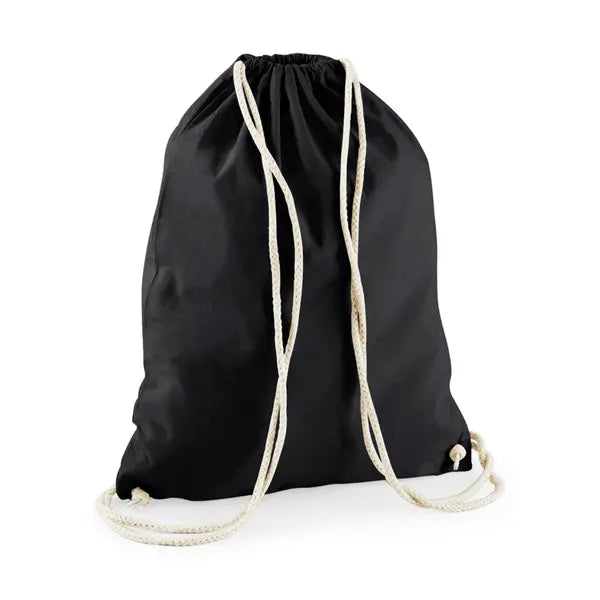 Drawstring Cotton Gymsac with Custom Print - Black