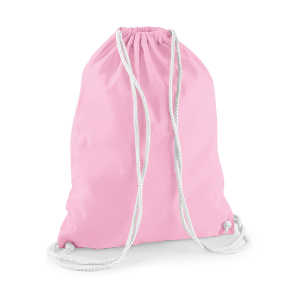 Drawstring Cotton Gymsac with Custom Print - Classic Pink - White