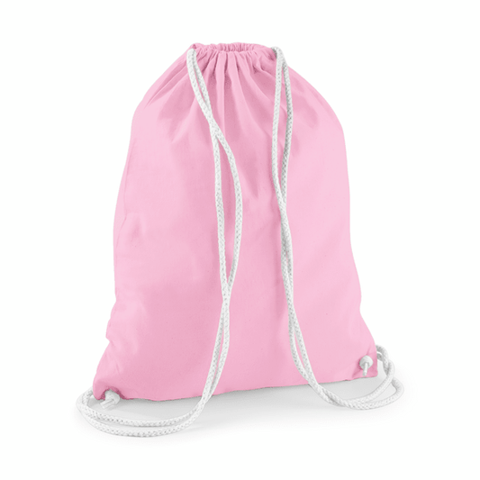 Drawstring Cotton Gymsac with Custom Print - Classic Pink - White