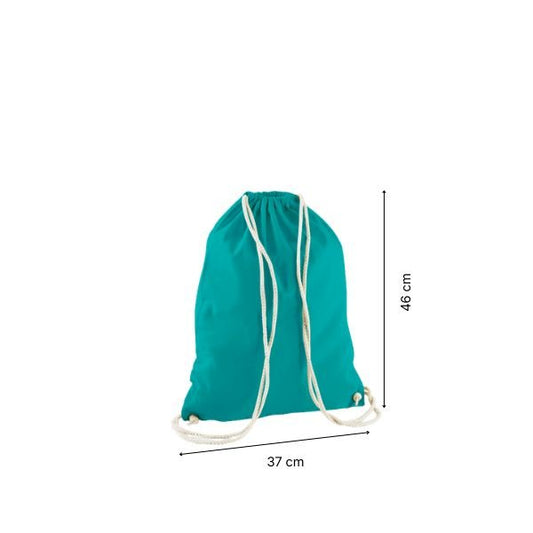 Drawstring cotton gymsac with custom print Emerald Green