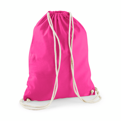 Drawstring Cotton Gymsac with Custom Print - Fuchsia Pink