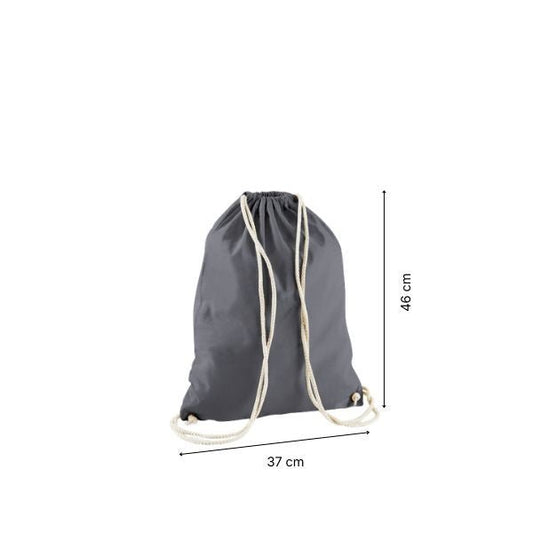 Drawstring cotton gymsac with custom print Graphite Dark Grey