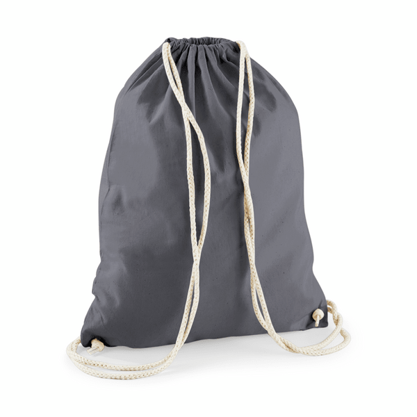 Drawstring Cotton Gymsac with Custom Print - Graphite Dark Grey