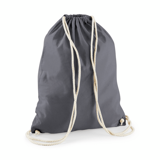 Drawstring Cotton Gymsac with Custom Print - Graphite Dark Grey