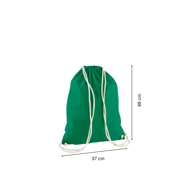 Drawstring cotton gymsac with custom print Kelly Green