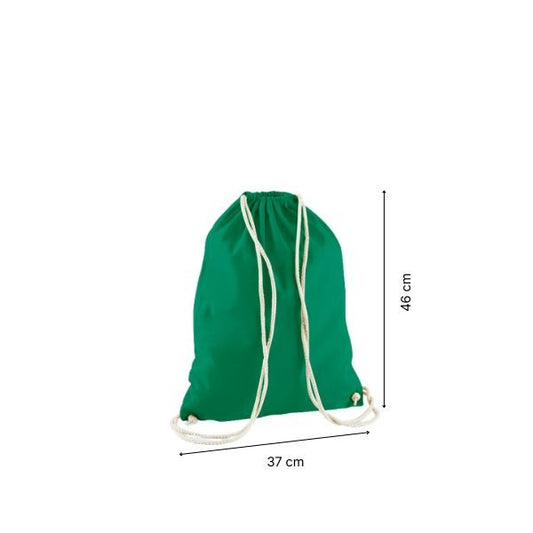Drawstring cotton gymsac with custom print Kelly Green