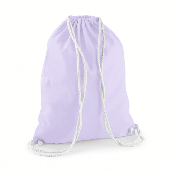 Drawstring Cotton Gymsac with Custom Print - Lavender Purple - White