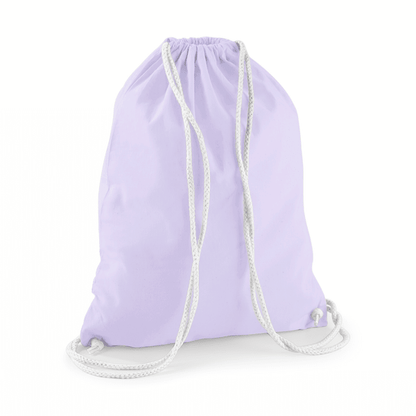Drawstring Cotton Gymsac with Custom Print - Lavender Purple - White