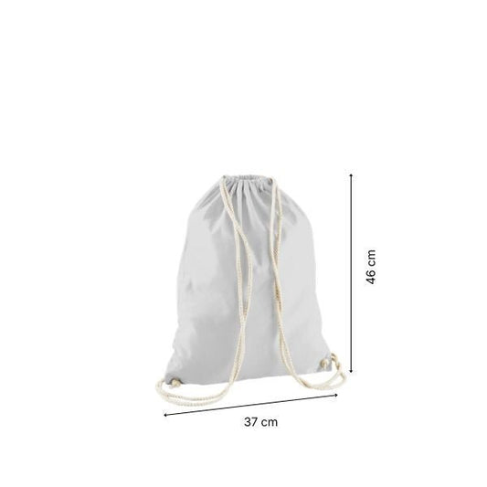 Drawstring cotton gymsac with custom print Light Grey