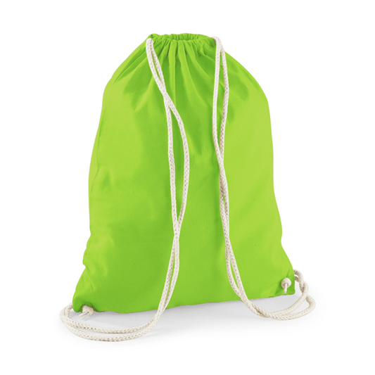 Drawstring Cotton Gymsac with Custom Print - Lime Green