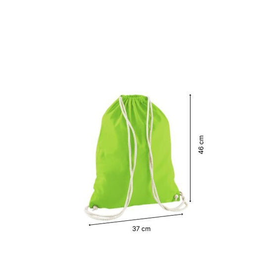 Drawstring cotton gymsac with custom print Lime Green