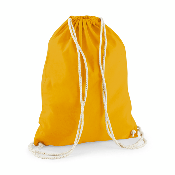 Drawstring Cotton Gymsac with Custom Print - Mustard Yellow