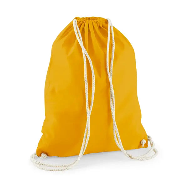 Drawstring Cotton Gymsac with Custom Print - Mustard Yellow