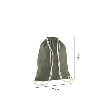 Drawstring cotton gymsac with custom print Olive Green