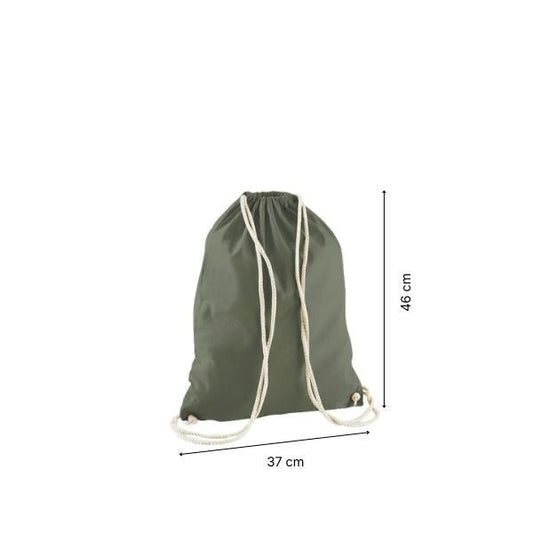 Drawstring cotton gymsac with custom print Olive Green