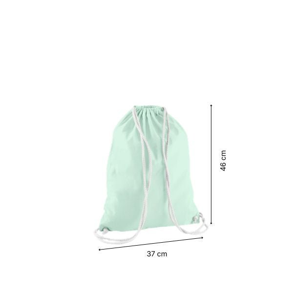 Drawstring cotton gymsac with custom print Mint Green