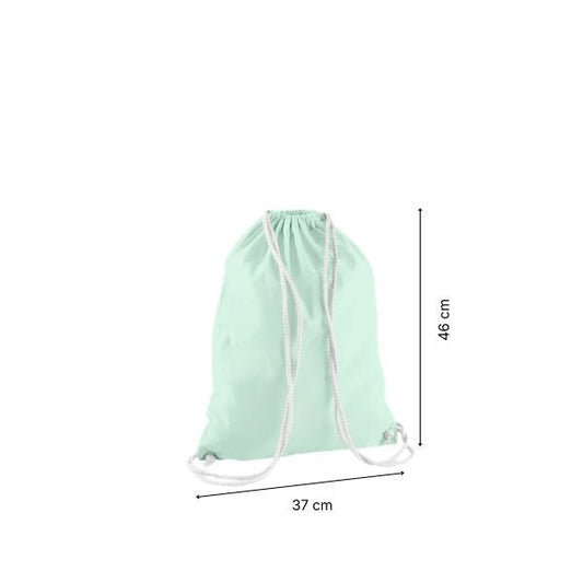 Drawstring cotton gymsac with custom print Mint Green