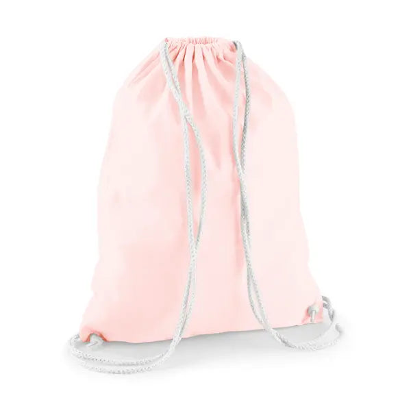 Drawstring Cotton Gymsac with Custom Print – Pastel Pink in White – image 1