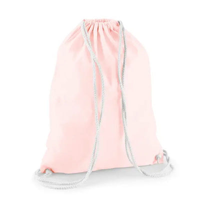 Drawstring Cotton Gymsac with Custom Print – Pastel Pink in White – image 1