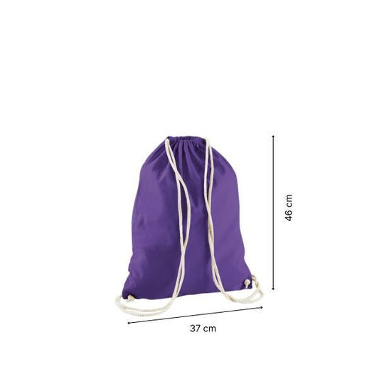 Drawstring cotton gymsac with custom print Purple