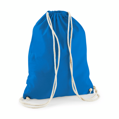 Drawstring Cotton Gymsac with Custom Print - Sapphire Blue
