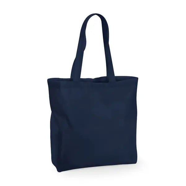 Bolsa de algodón grande con fuelle azul marino francés, 140 g/m², con estampado personalizado