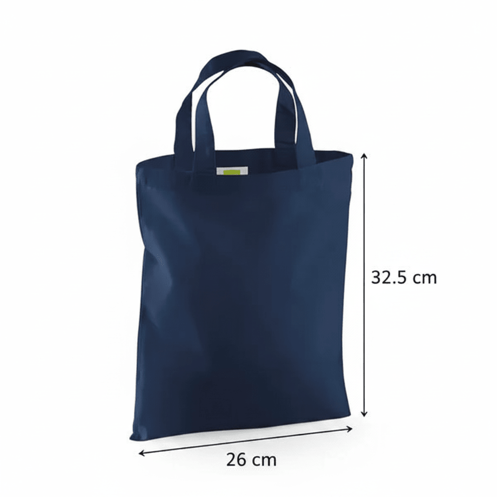 Fransk marinblå mini-tygpåse i bomull med eget tryck (140 g/m², 26 × 32,5 cm) – bild 2