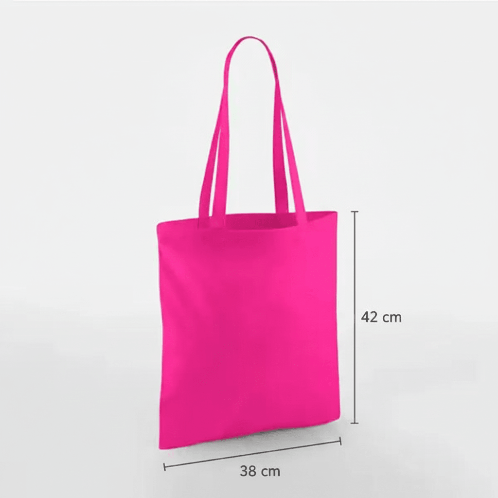 Fuchsia pink mulepose, 38 × 42 cm, 140 g/m² bomuld med lange hanke – alternativt produktfoto
