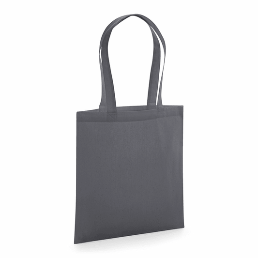 Graphite Grey GOTS certified organic premium cotton tote bag with long handles and custom logo print, 200 g/m², 38 × 42 cm